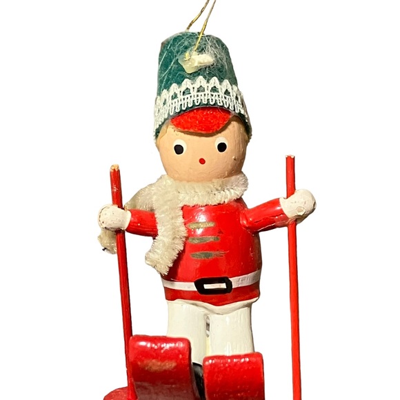 Vintage Wooden Sking Solider & Clown Christmas Ornaments Lot of 2 - Picture 5 of 5